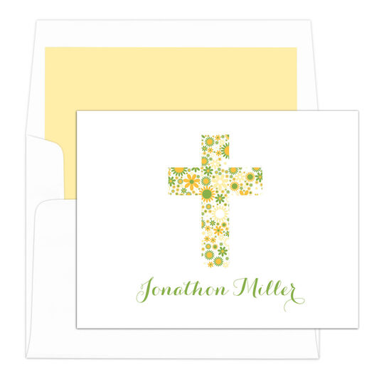 White Floral Cross Folded Note Cards